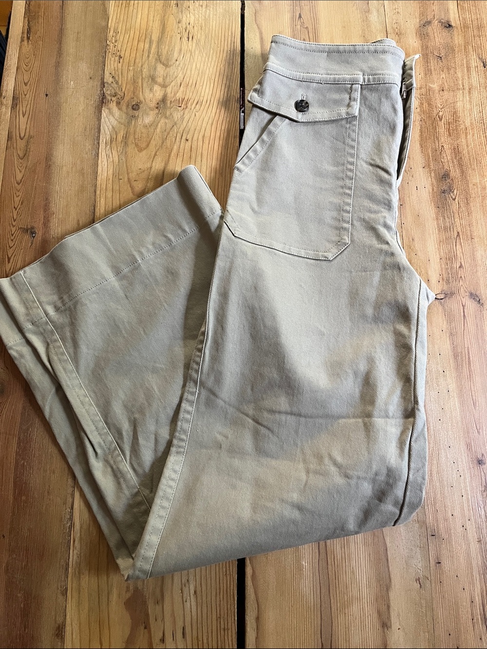 J CREW Tall 6T Tan Canvas Cotton High Waisted Wide Leg Trousers